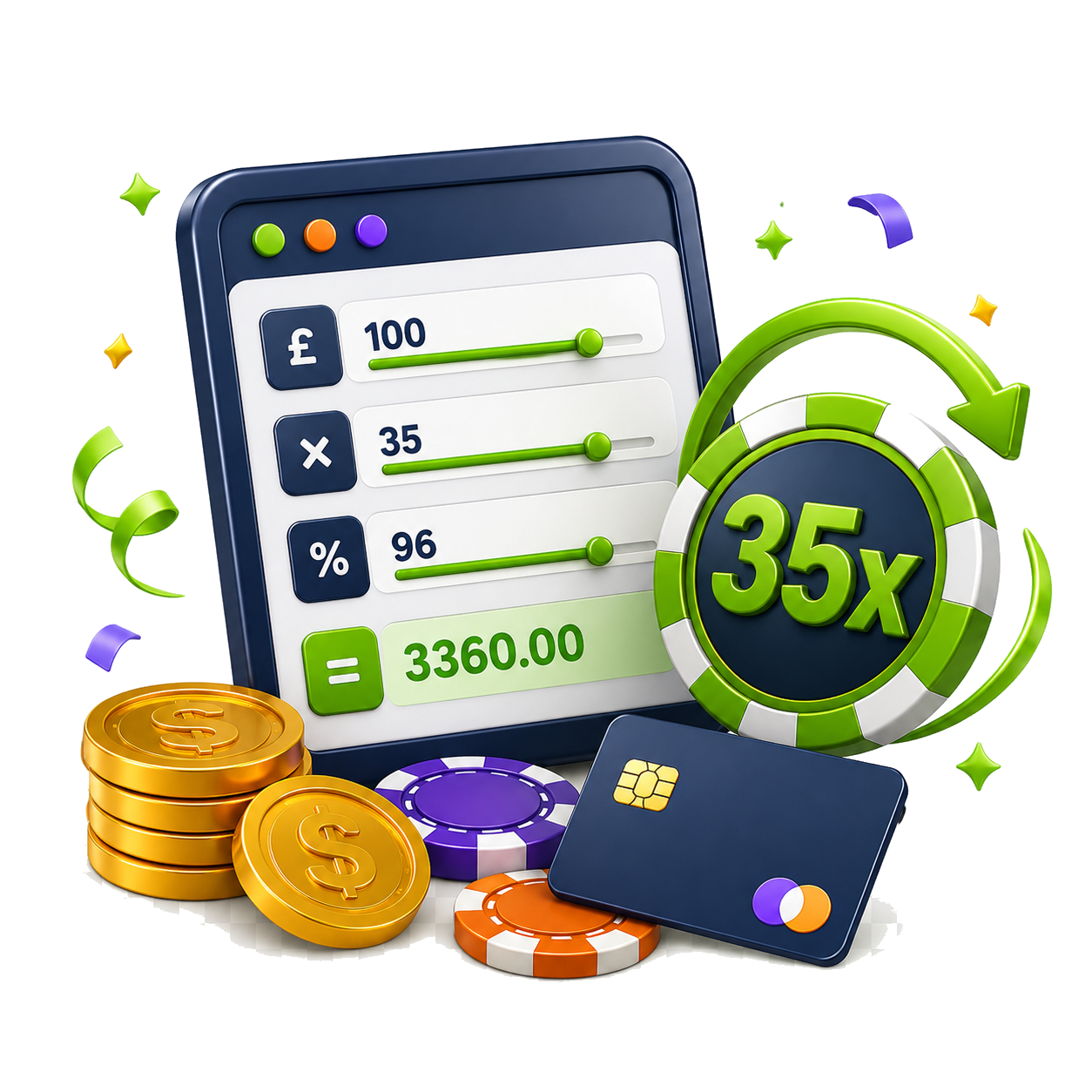 Illustration of the advanced bonus calculator in the Casino Wager design style.