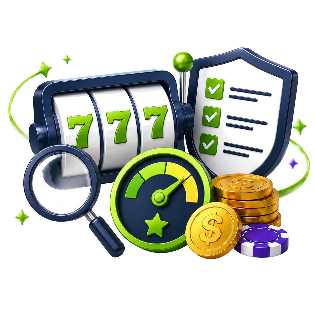 Casino Wager formula illustration with a slot machine, formula panel and percentage meter.